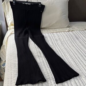 Black Ribbed Knit Flare Pants 3X
